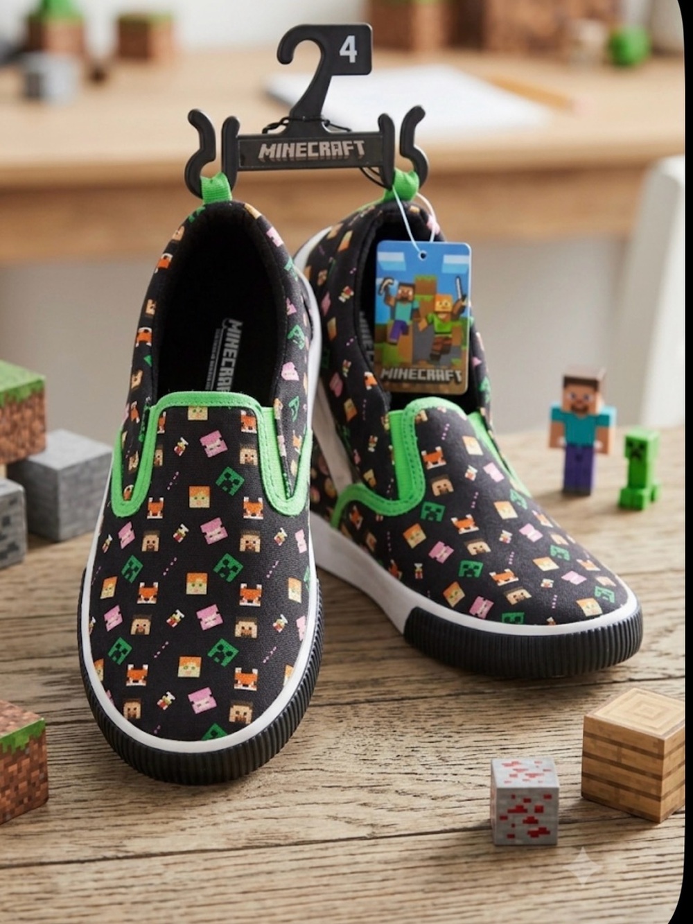 Kids Slip-On Sneakers in Black & Green